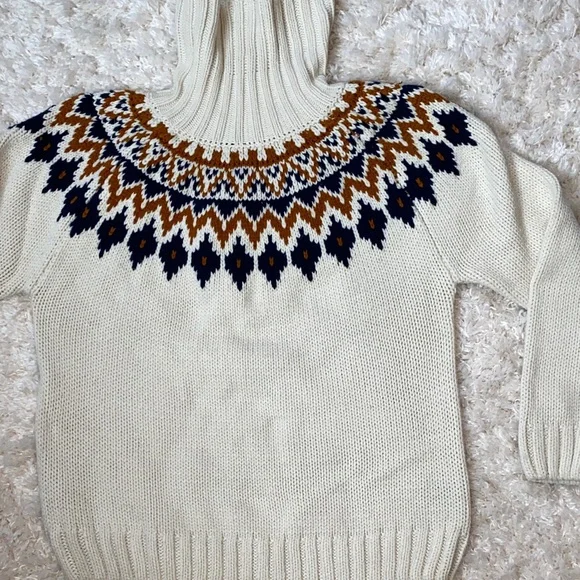 Rachel Zoe Ivory Turtleneck Sweater with Navy and Brown Pattern - Picture 1 of 7